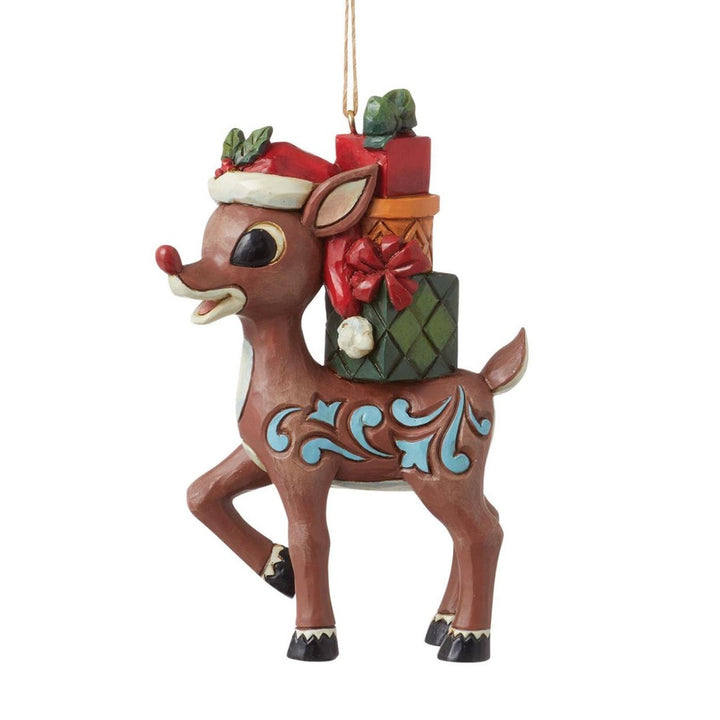 Jim Shore Rudolph With Stacked Presents Ornament