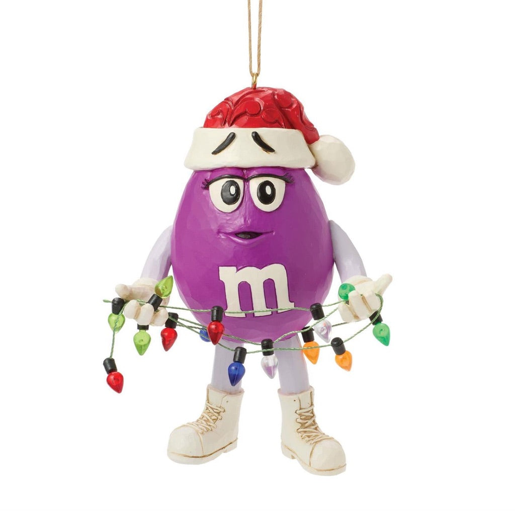 Jim Shore M&Ms Purple Character Wrapped in Lights Ornament