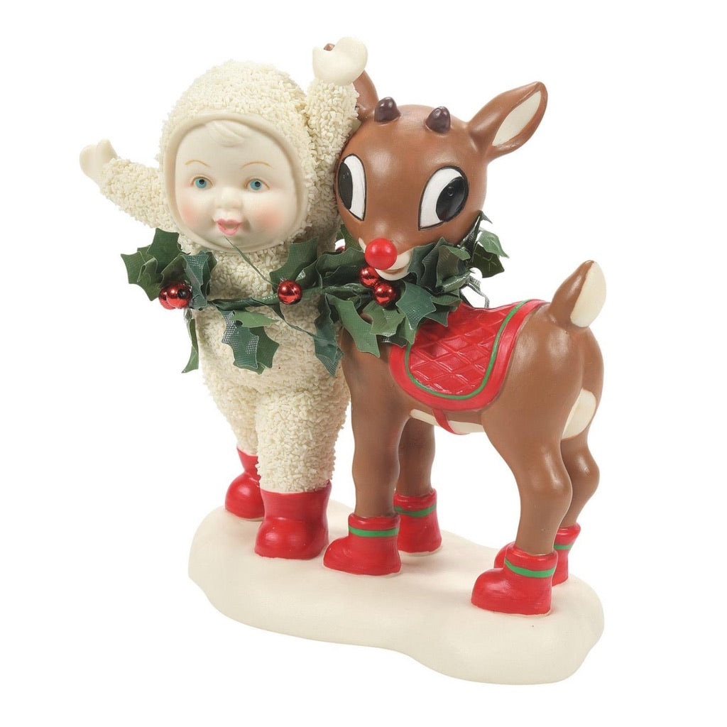 Snowbabies Wrapped Up With Rudolph Figurine