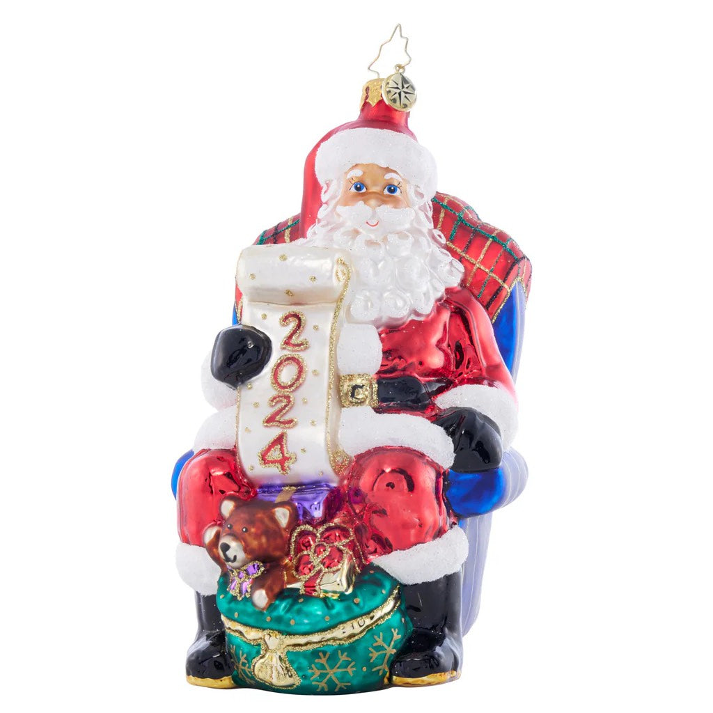 Christopher Radko Santa's 2025 Checklist Chair Christmas Ornament
