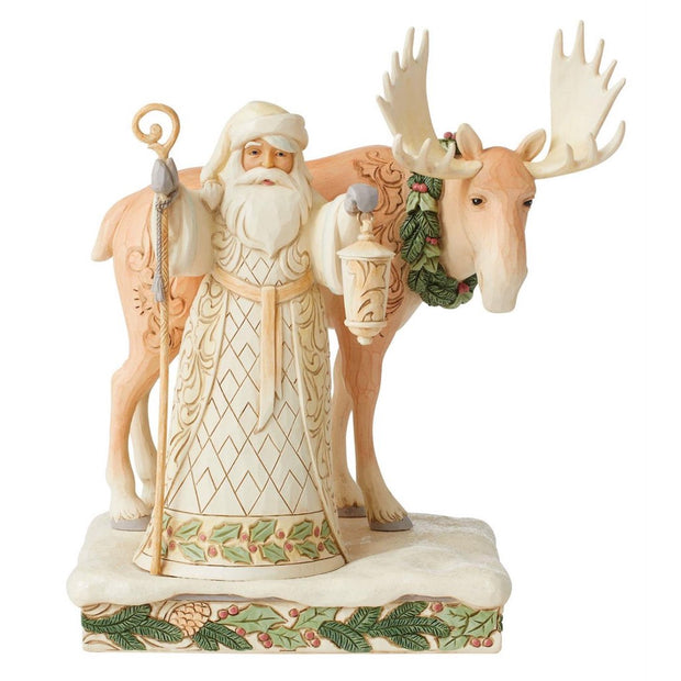 Jim Shore White Woodland Santa/Moose Figurine