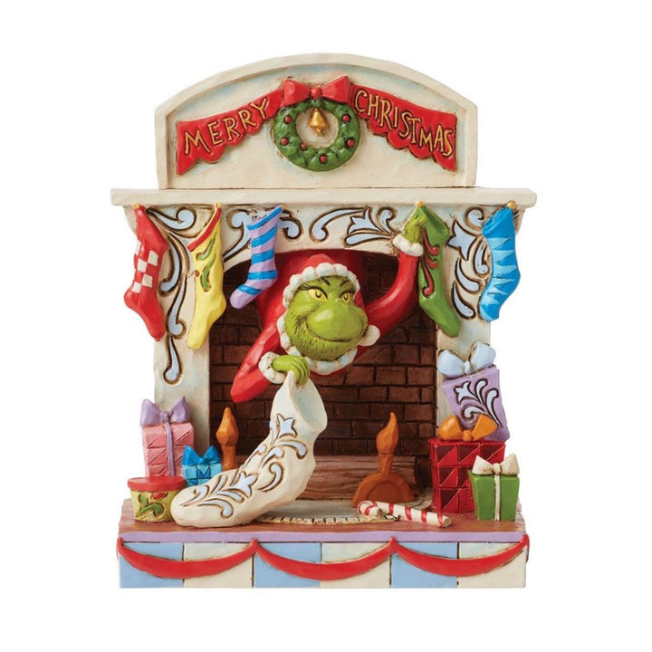 Jim Shore Grinch Peeking Out of Fireplace Figurine