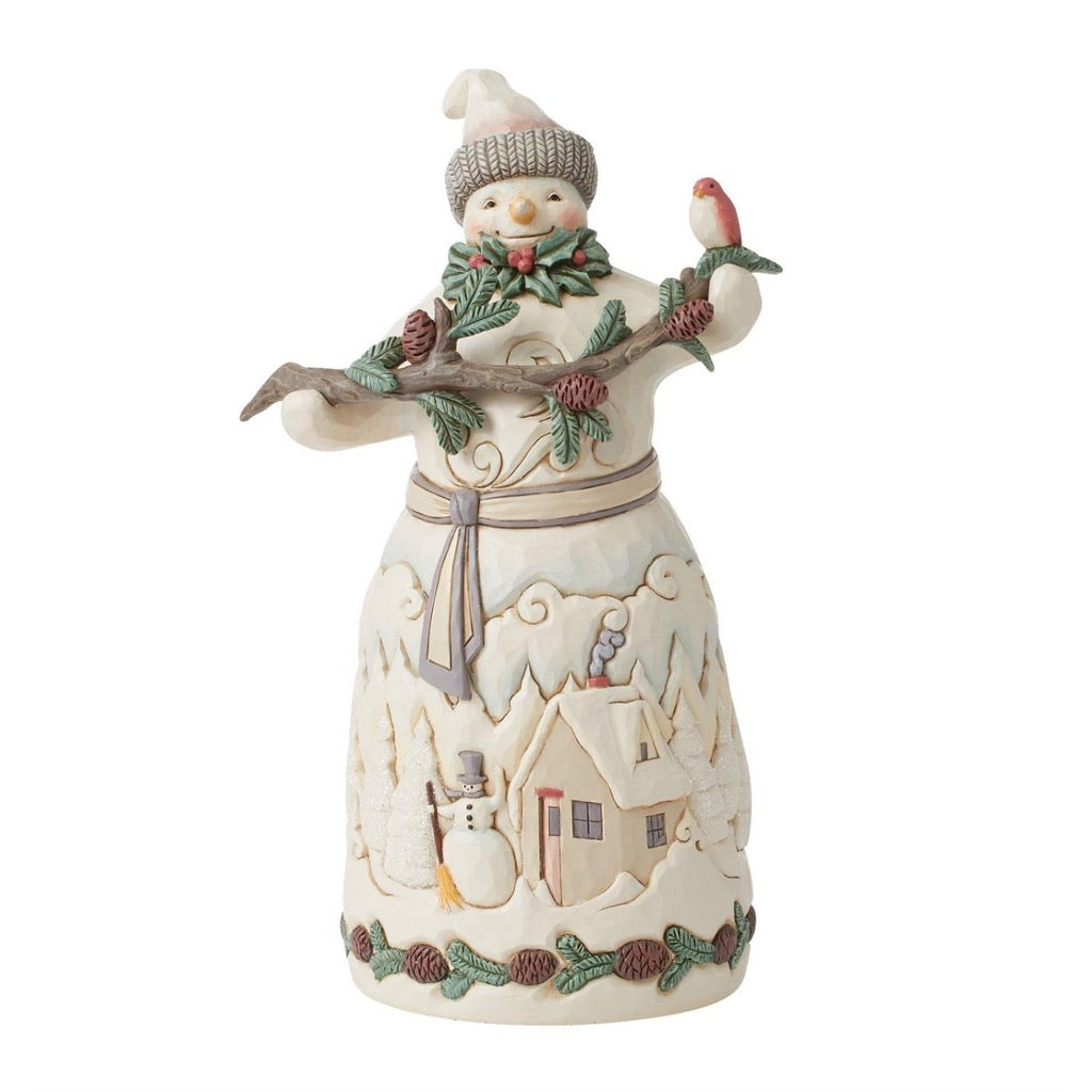 Jim Shore White Woodland Snowman With Pine Garland Figurine