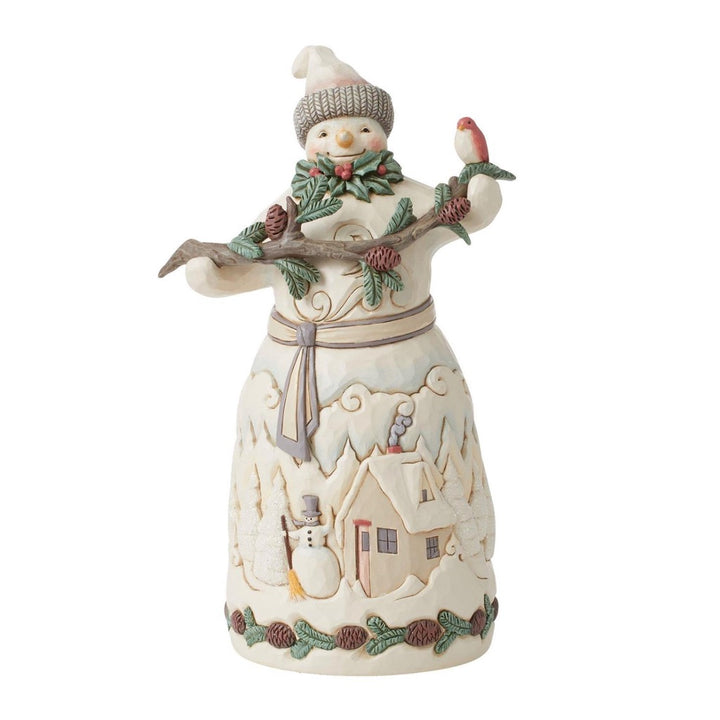 Jim Shore White Woodland Snowman With Pine Garland Figurine
