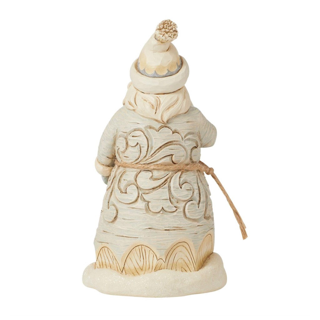 Jim Shore White Woodland Carved Santa with Pipe Figurine