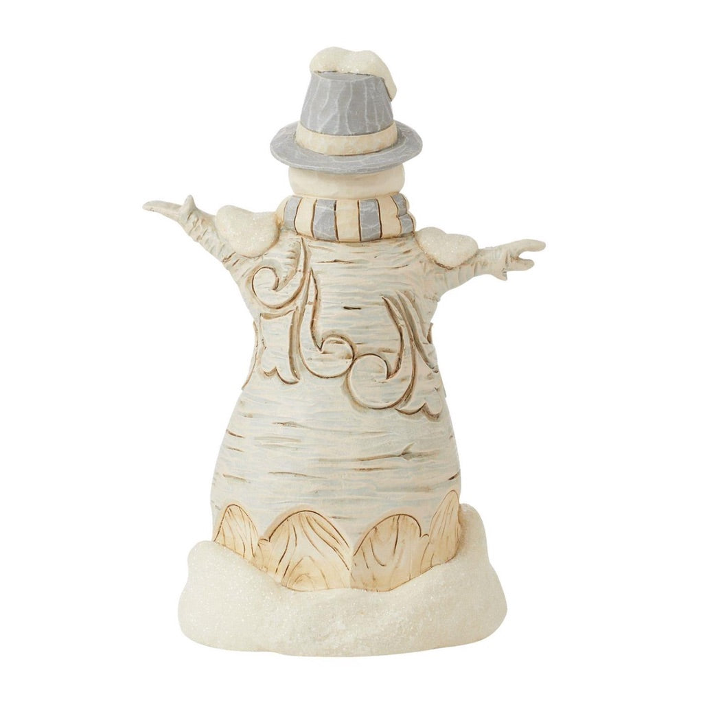 White Woodland Carved Snowman in Top Hat Figurine - Thumbnail 2
