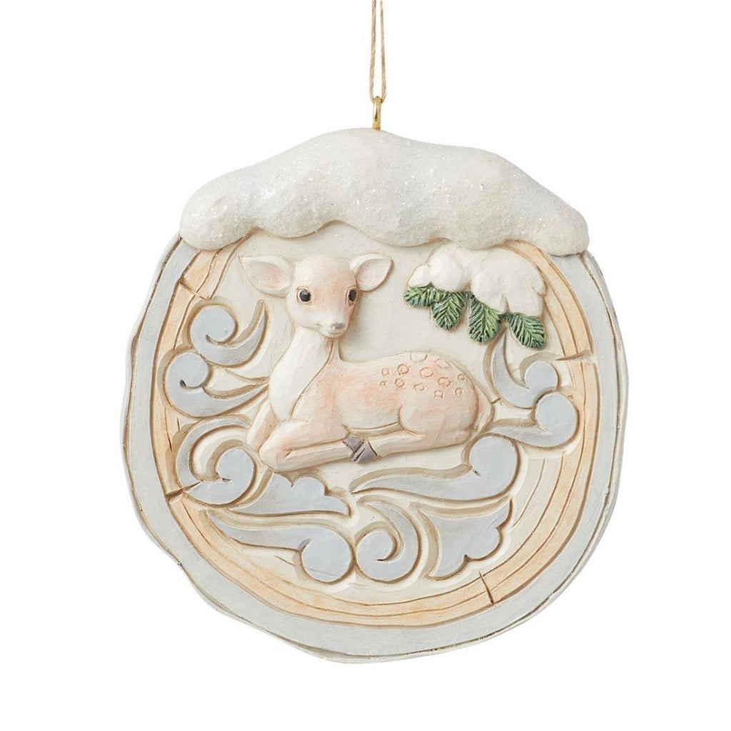 Jim Shore White Woodland Birch Bark Fawn Scene Ornament
