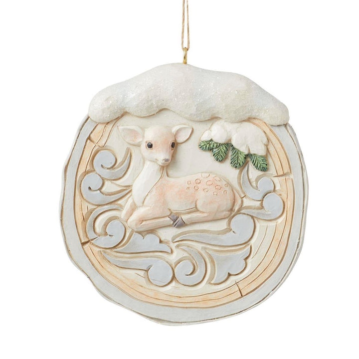 Jim Shore White Woodland Birch Bark Fawn Scene Ornament