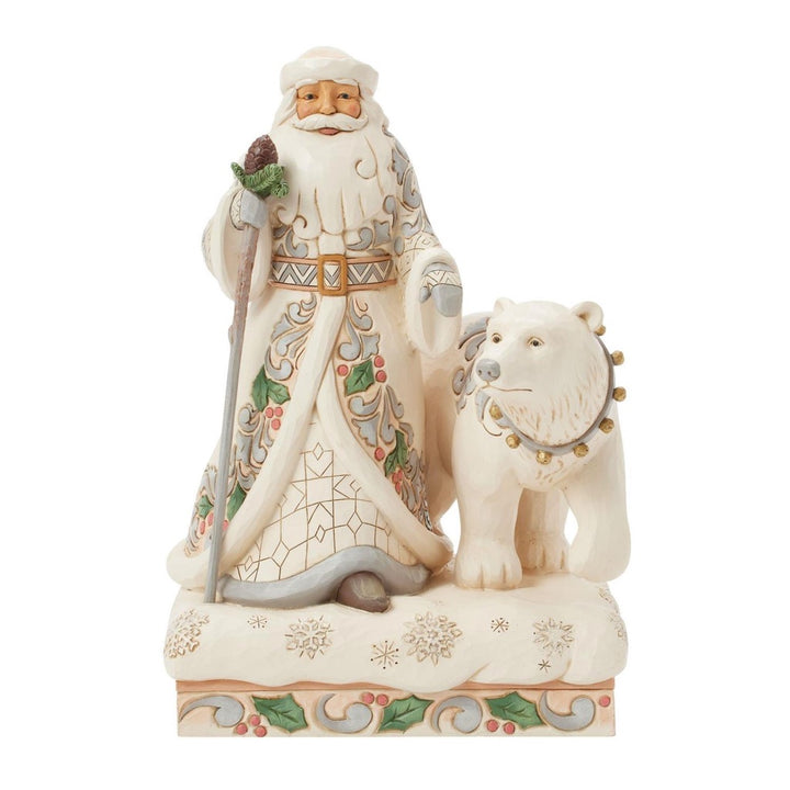 Jim Shore White Woodland Santa With Bear Figurine