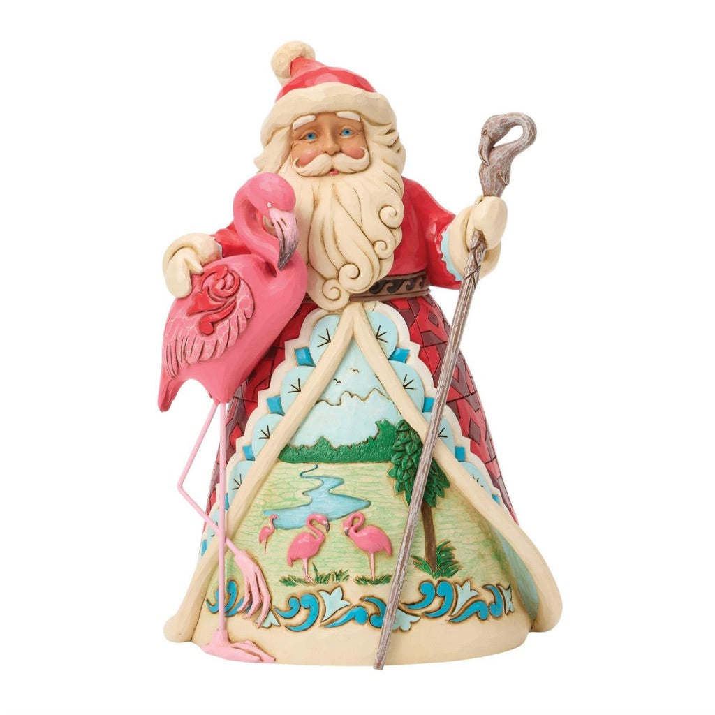 Jim Shore Coastal Santa With Flamingo Figurine