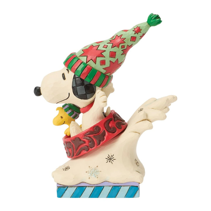 Jim Shore Peanuts Snoopy And Woodstock In Dog Bowl Sled Figurine
