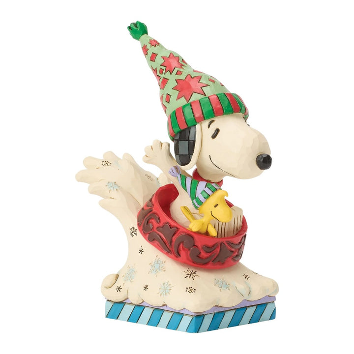 Jim Shore Peanuts Snoopy And Woodstock In Dog Bowl Sled Figurine