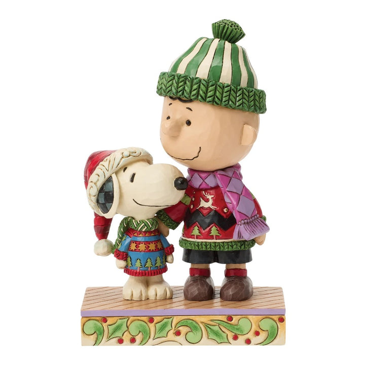 Jim Shore Peanuts Snoopy And Charlie Brown In Ugly Christmas Sweater Figurine