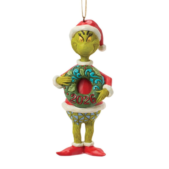 Jim Shore Grinch with 2026 Dated Wreath Ornament
