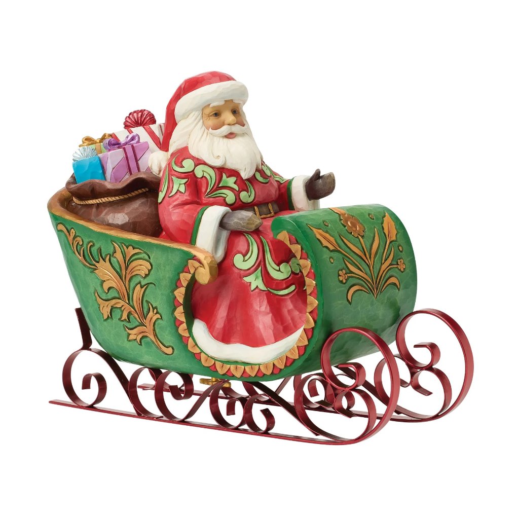 Jim Shore Santa Riding A Musical Sleigh Figurine