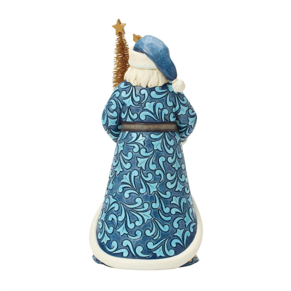 Jim Shore Blue & Gold Santa With Sisal Tree Figurine