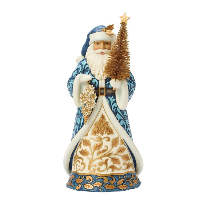 Jim Shore Blue & Gold Santa With Sisal Tree Figurine