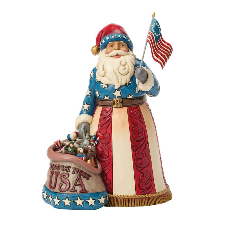 Jim Shore Patriotic Santa With Flag Figurine