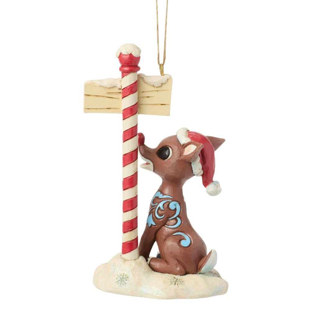 Jim Shore Rudolph by North Pole Sign Ornament