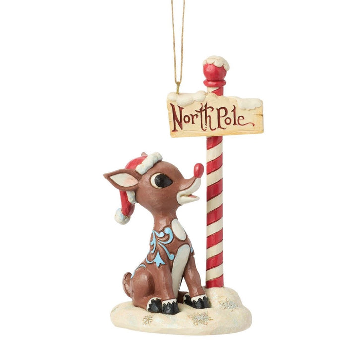 Jim Shore Rudolph by North Pole Sign Ornament