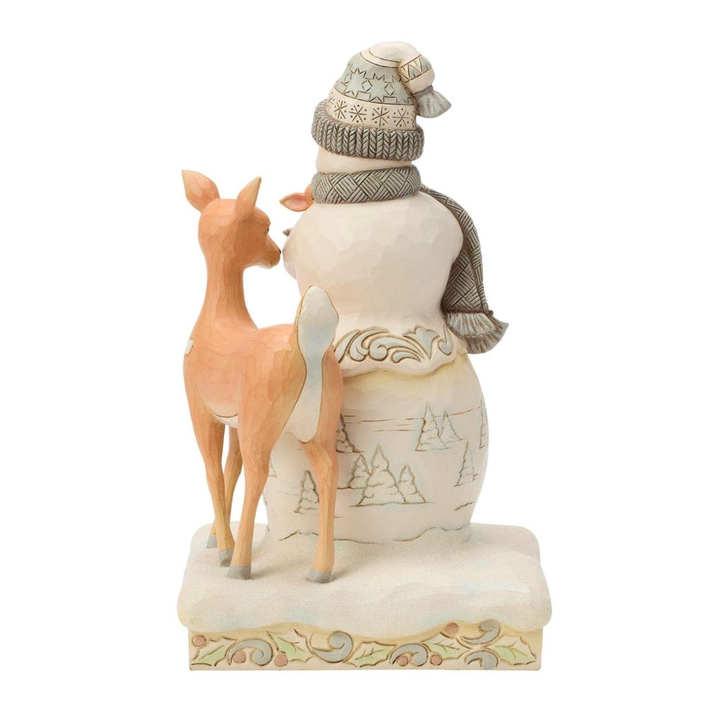 Jim Shore White Woodland Snowman Holding A Fawn Figurine