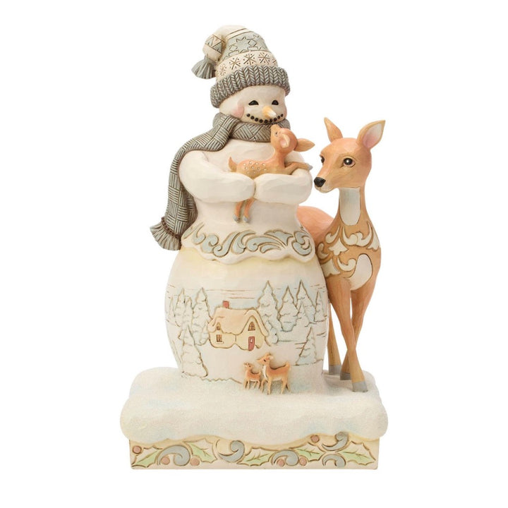 Jim Shore White Woodland Snowman Holding A Fawn Figurine