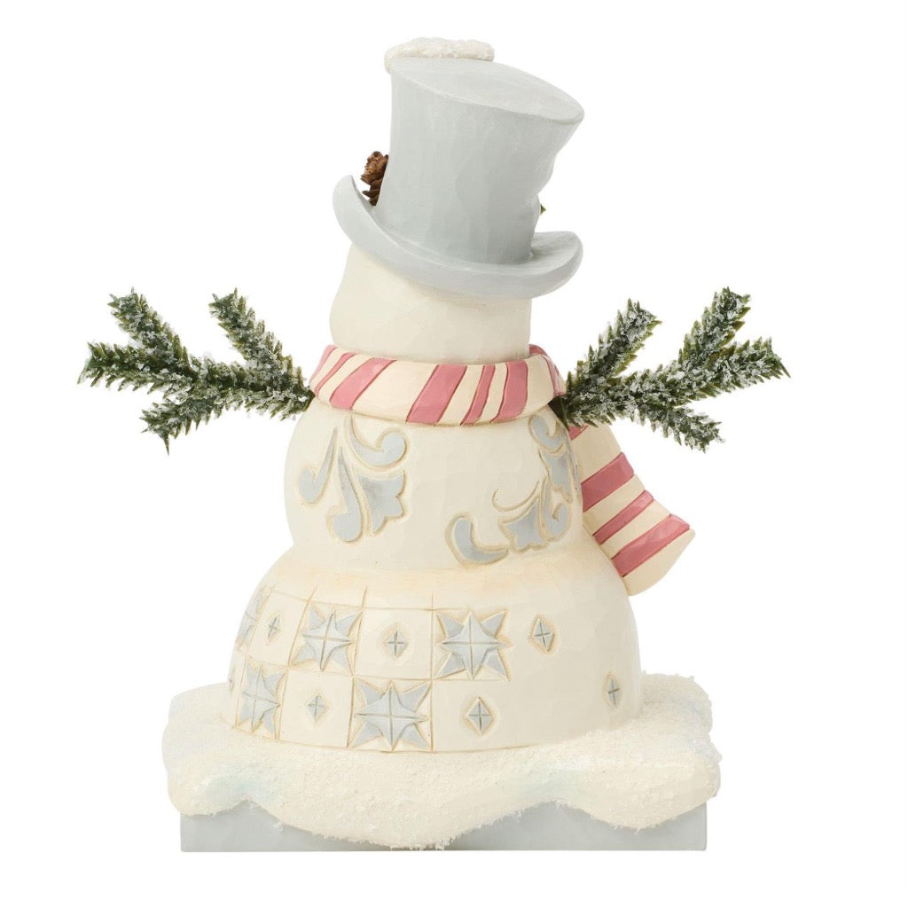 Jim Shore White Woodland Snowman With Top Hat Figurine