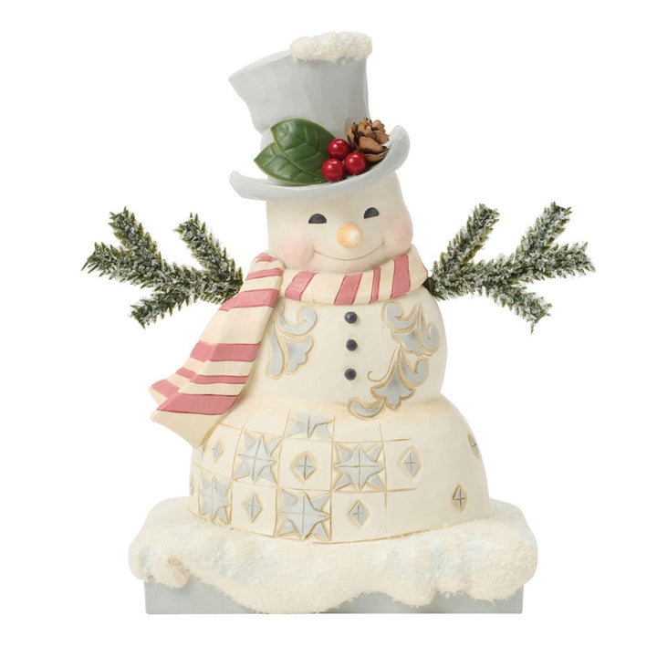 Jim Shore White Woodland Snowman With Top Hat Figurine
