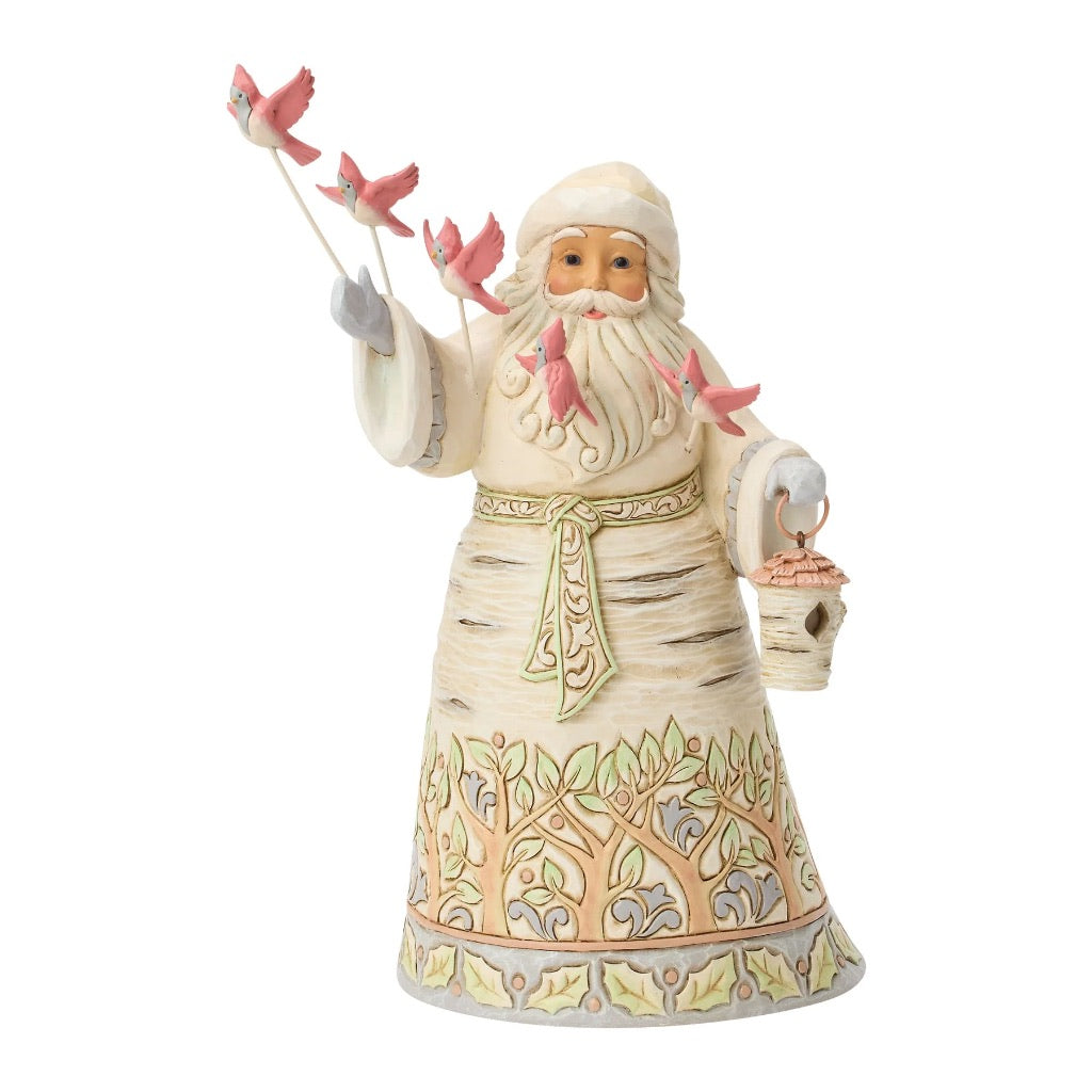 Jim Shore White Woodland Santa With Flying Cardinals Figurine