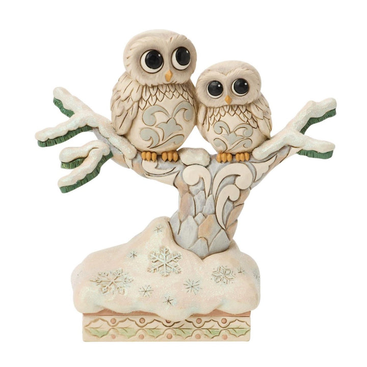 Jim Shore White Woodland Owls On a Tree Figurine