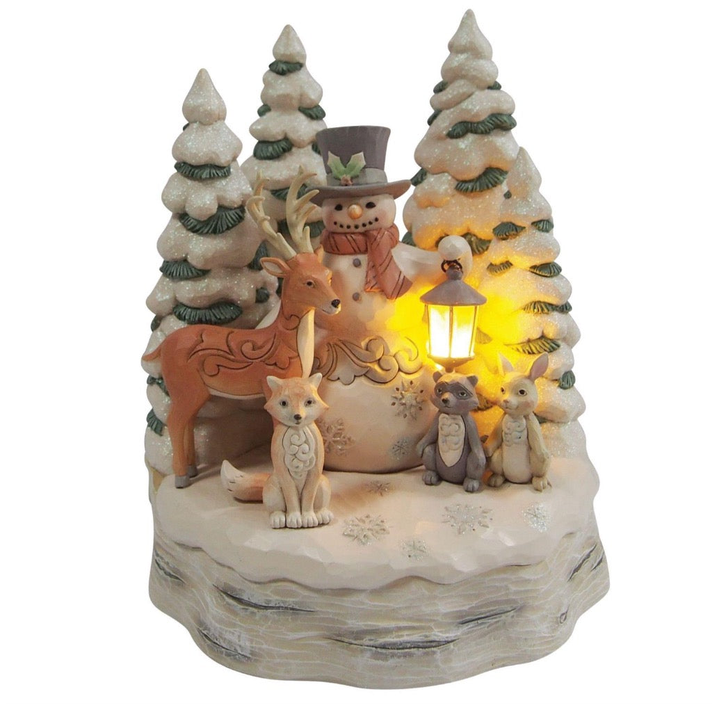 Jim Shore White Woodland Snowman With Forest Animals Figurine