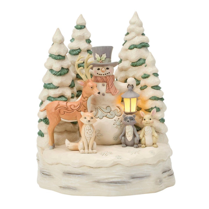 Jim Shore White Woodland Snowman With Forest Animals Figurine