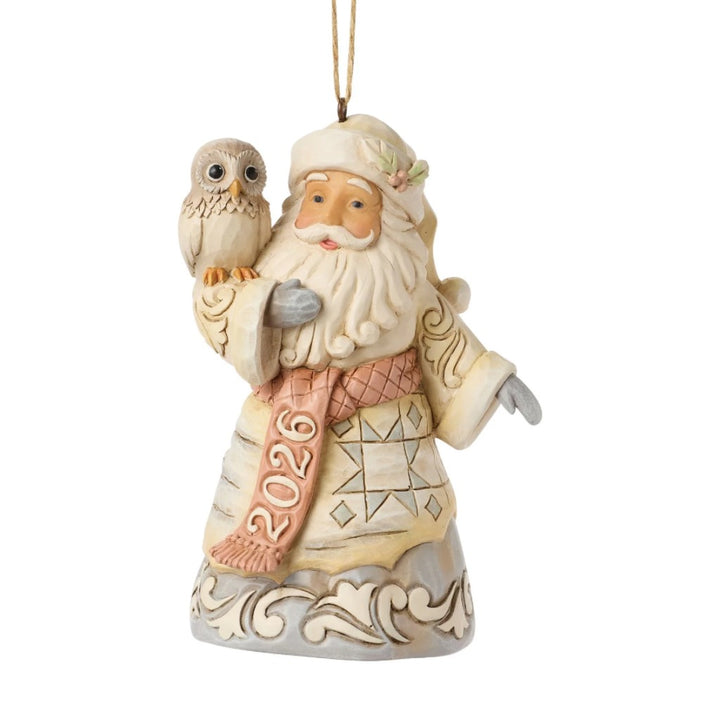 Jim Shore White Woodland 2026 Dated Santa With Owl Ornament