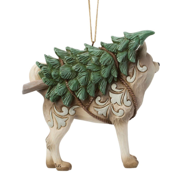 Jim Shore White Woodland Husky With Tree Ornament