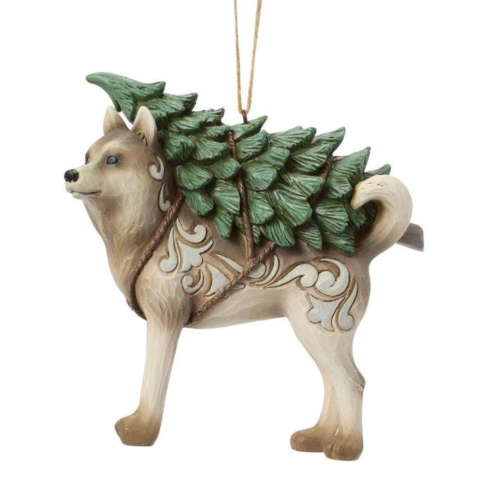 Jim Shore White Woodland Husky With Tree Ornament