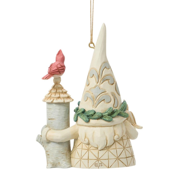 Jim Shore White Woodland Gnome With Birdhouse Ornament
