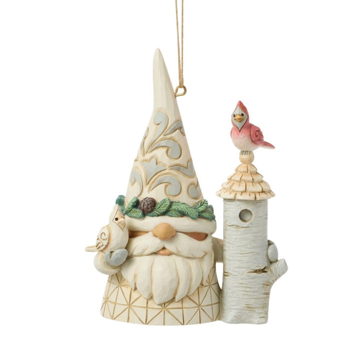 Jim Shore White Woodland Gnome With Birdhouse Ornament