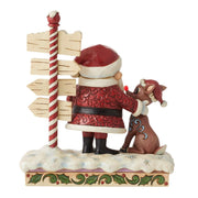 Jim Shore Rudolph And Santa Next To Sign Figurine