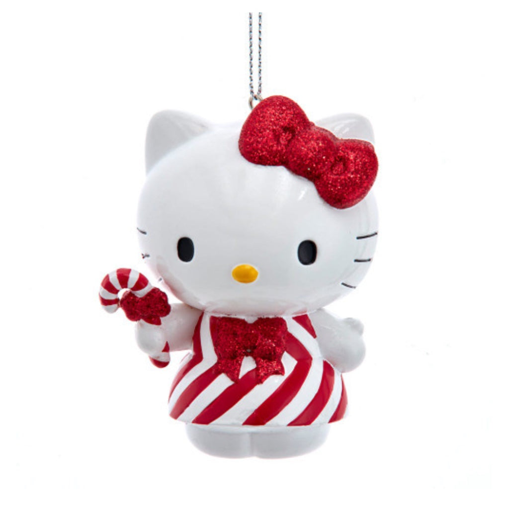 Kurt Adler Hello Kitty in Red & White Dress with Candy Cane Christmas Ornament