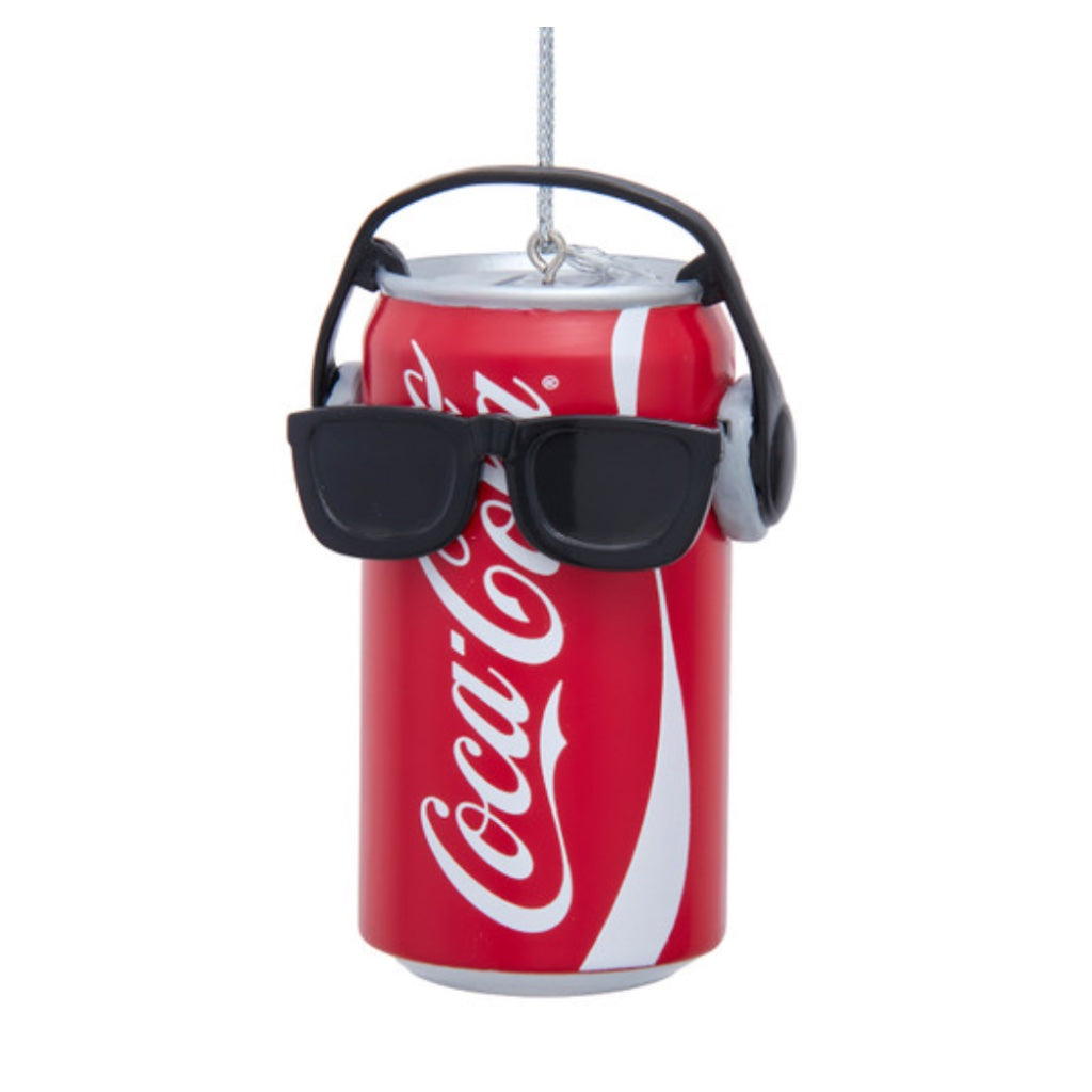 Kurt Adler Coca Cola Can With Headphone & Sunglasses Christmas Ornament