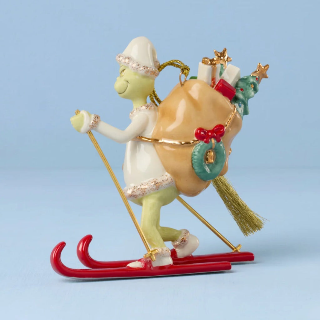 Lenox Grinch on Skis Ornament