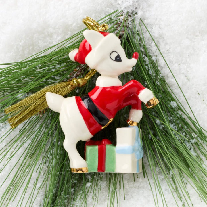 Lenox Rudolph With Santa Suit Christmas Ornament
