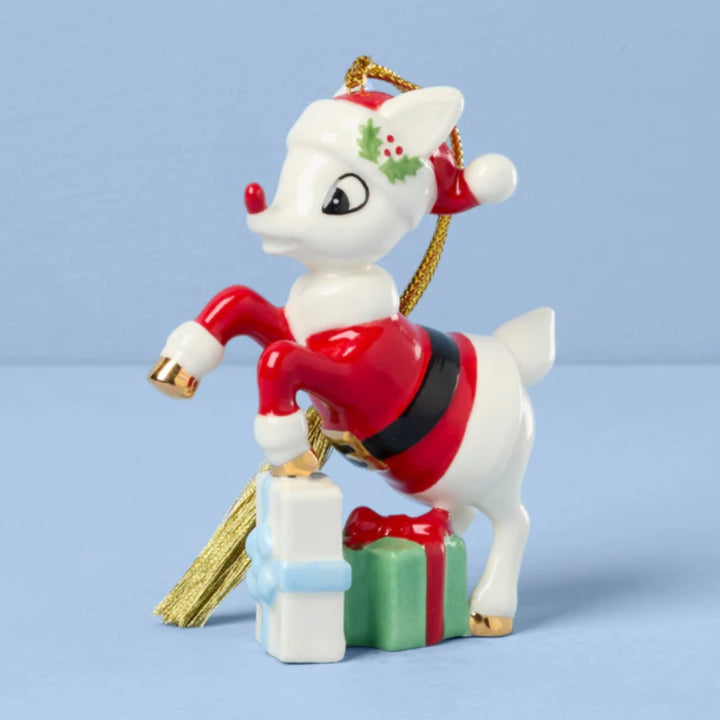 Lenox Rudolph With Santa Suit Christmas Ornament