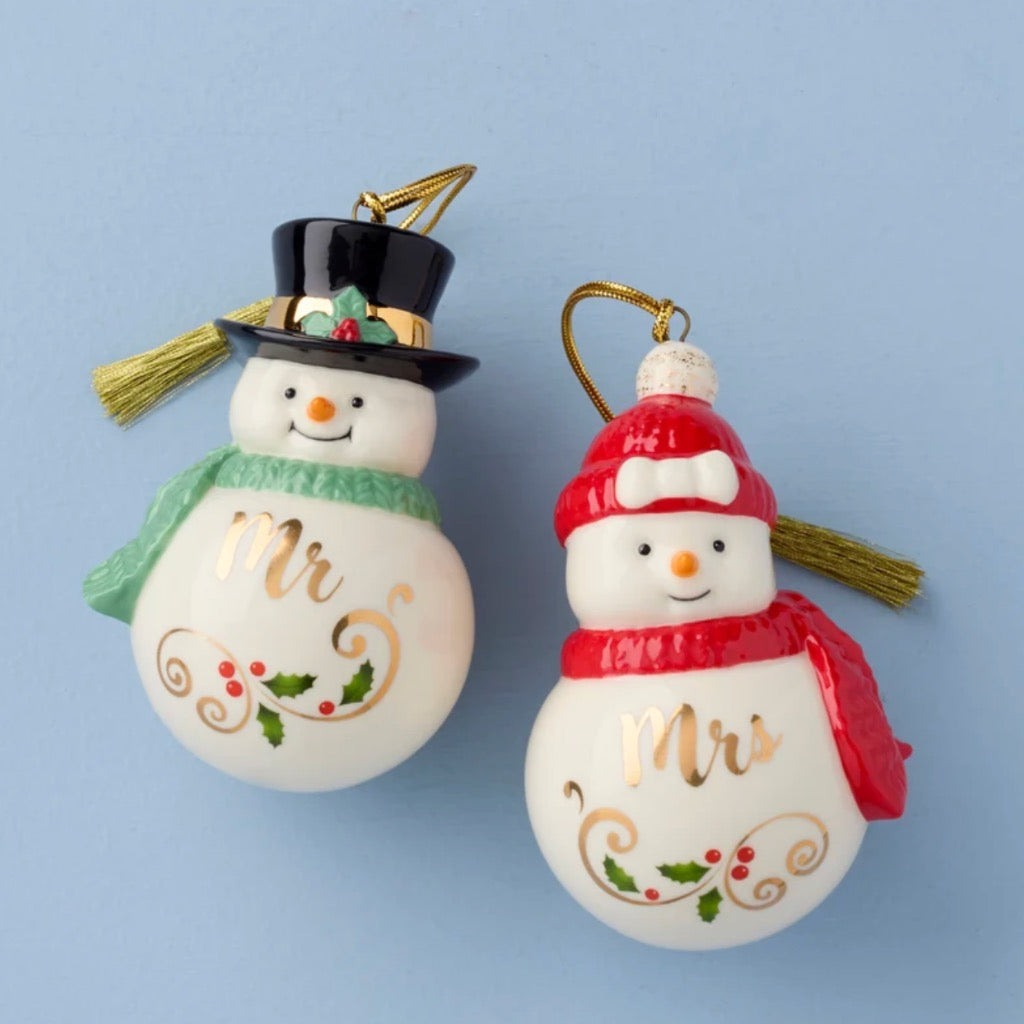 Lenox Mr. & Mrs. Snowman Christmas Ornaments