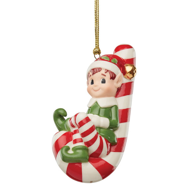 Lenox Christmas Elf On Candy Cane Ornament
