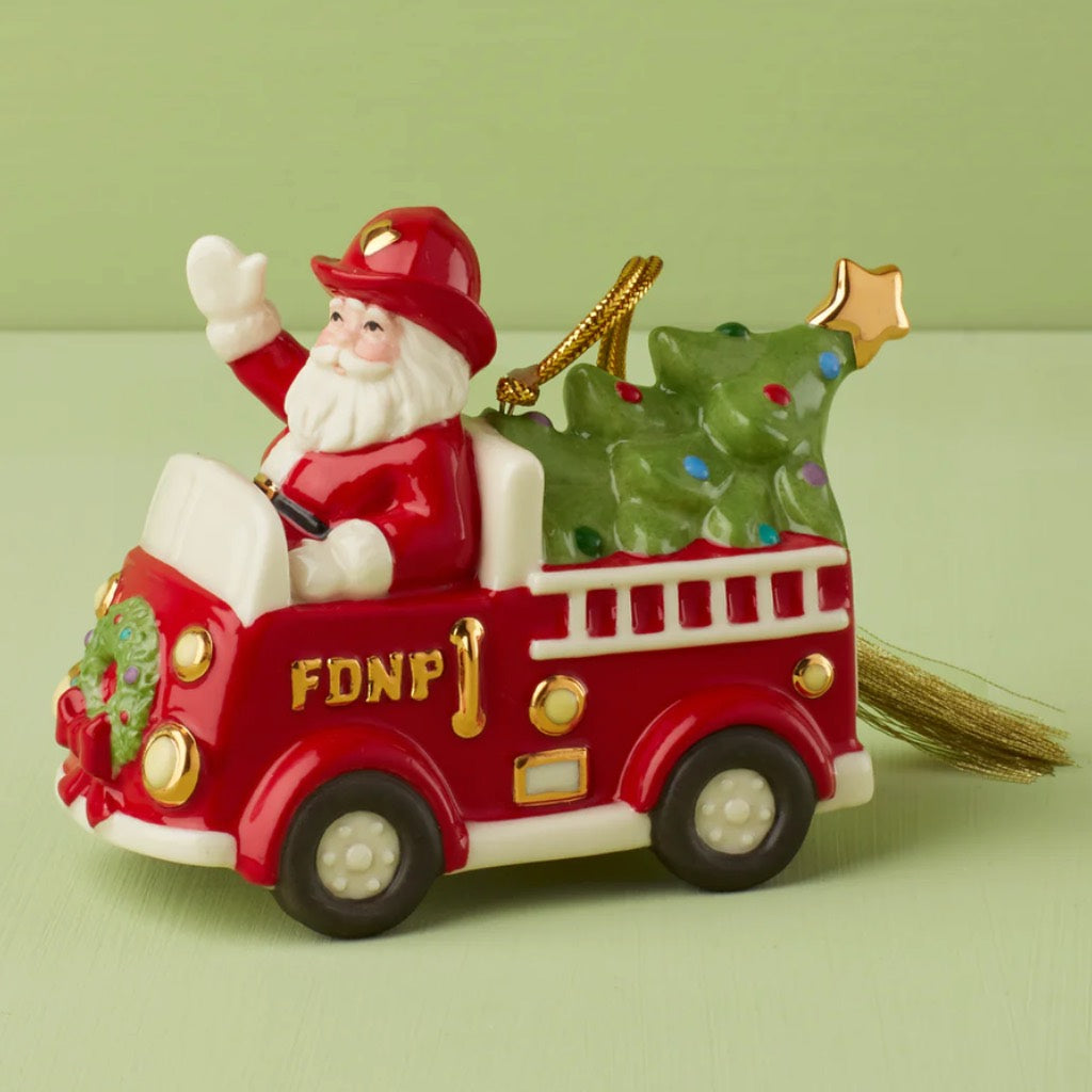 Lenox Santa With Fire Truck Ornament