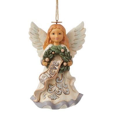Jim Shore White Woodland Believe Angel Ornament