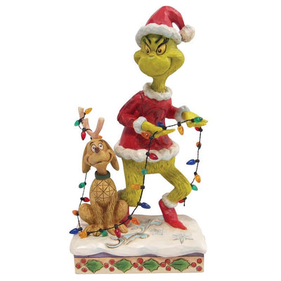 Jim Shore Grinch & Max Wrapped In Lights Figurine