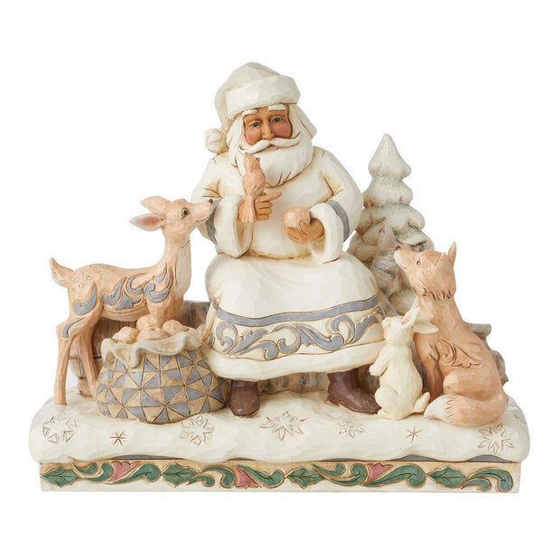 Jim Shore White Woodland Santa Sitting With Animals Figurine